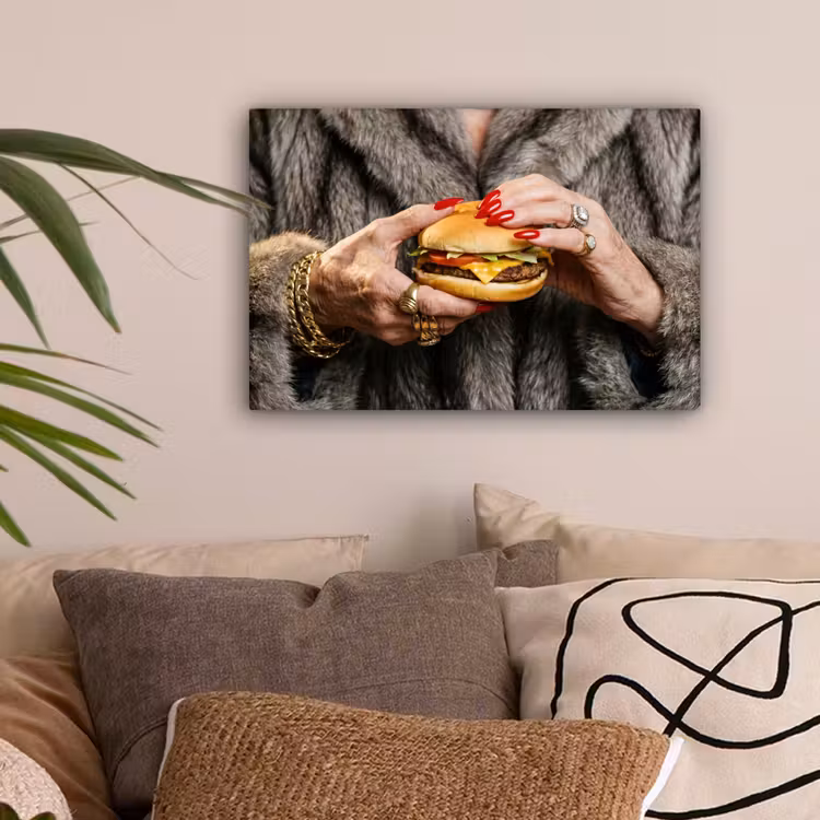 Vrouw - Hamburger - Bontjas canvas 2cm klein -sfeer1