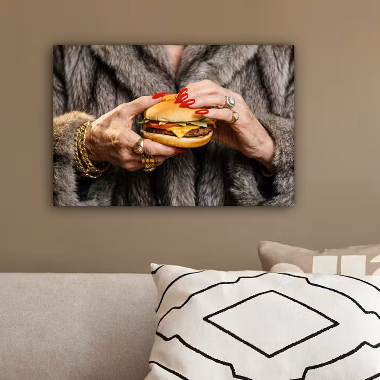 Vrouw - Hamburger - Bontjas canvas 2cm klein -sfeer3