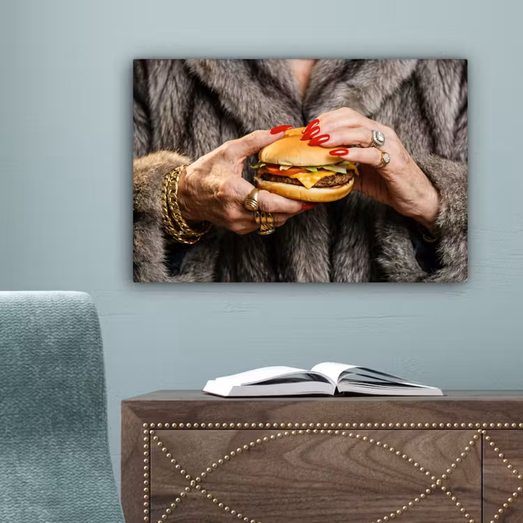 Vrouw - Hamburger - Bontjas canvas 2cm klein -sfeer4
