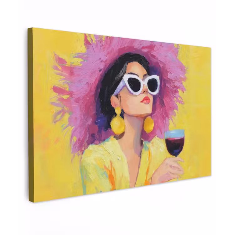 Vrouw - Hoed - Paars - Wijn canvas 2cm klein -z3d