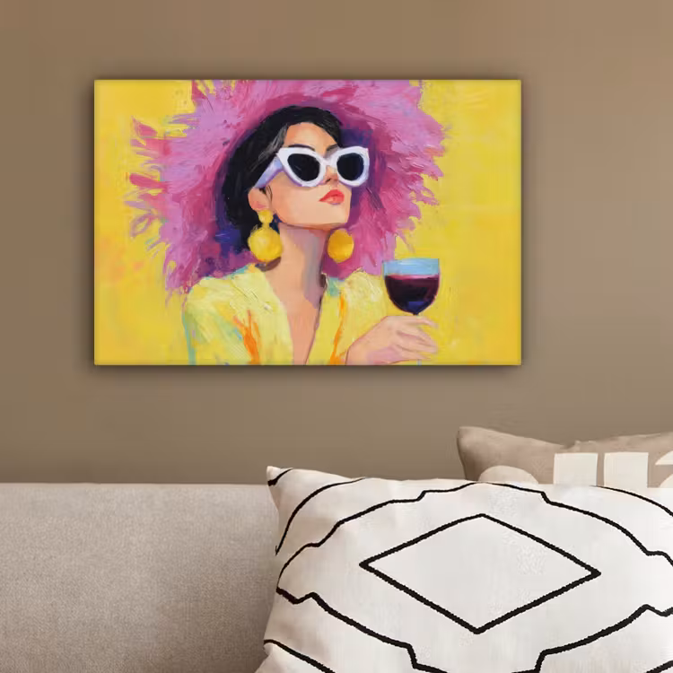Vrouw - Hoed - Paars - Wijn canvas 2cm klein -sfeer3