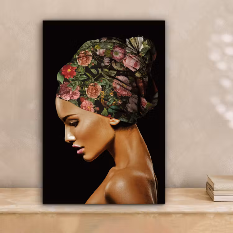 Vrouw - Hoofddoek - Bloemen canvas 2cm klein -sfeer1