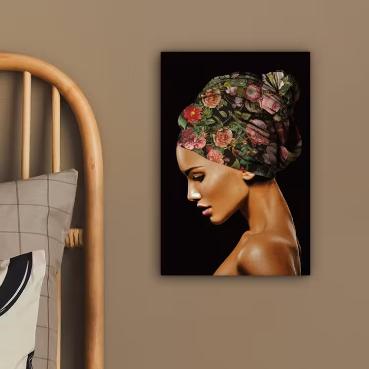 Vrouw - Hoofddoek - Bloemen canvas 2cm klein -sfeer3
