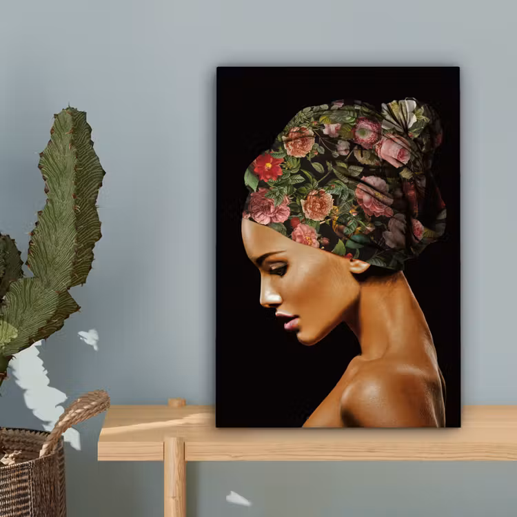 Vrouw - Hoofddoek - Bloemen canvas 2cm klein -sfeer4
