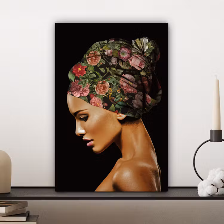 Vrouw - Hoofddoek - Bloemen canvas 2cm klein -sfeer6