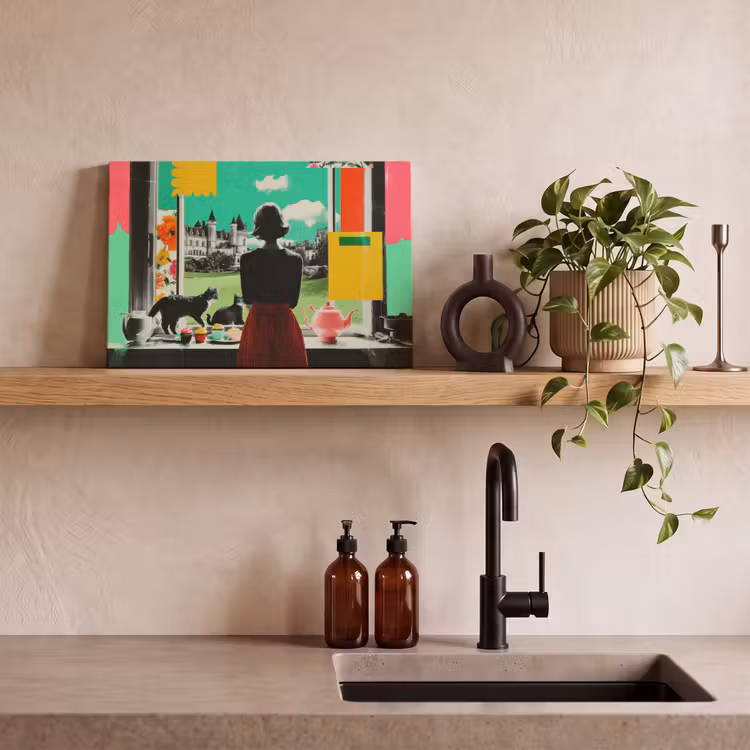 Vrouw - Keuken - Katten - Doorkijk canvas 2cm klein -sfeer3