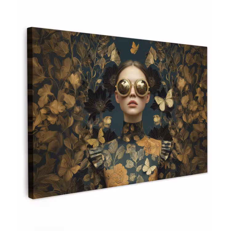 Vrouw - Bladeren - Goud - Vlinders canvas 2cm klein -z3d