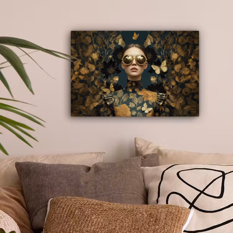 Vrouw - Bladeren - Goud - Vlinders canvas 2cm klein -sfeer1