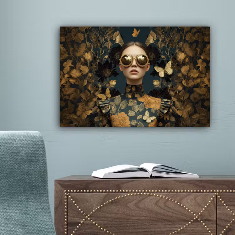Vrouw - Bladeren - Goud - Vlinders canvas 2cm klein -sfeer4