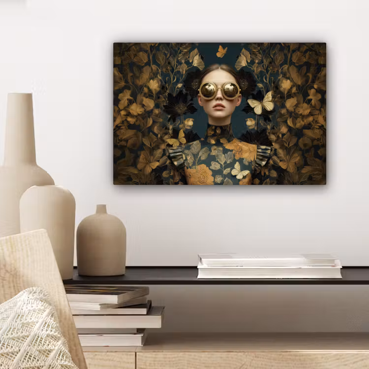 Vrouw - Bladeren - Goud - Vlinders canvas 2cm klein -sfeer6
