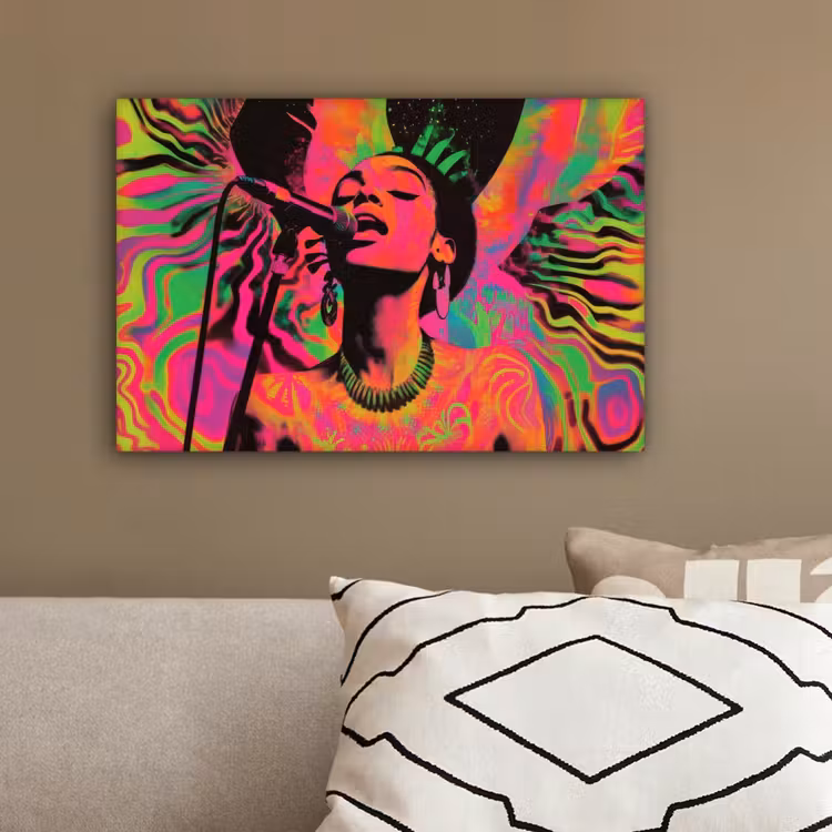 Vrouw - Microfoon - Neon canvas 2cm klein -sfeer3