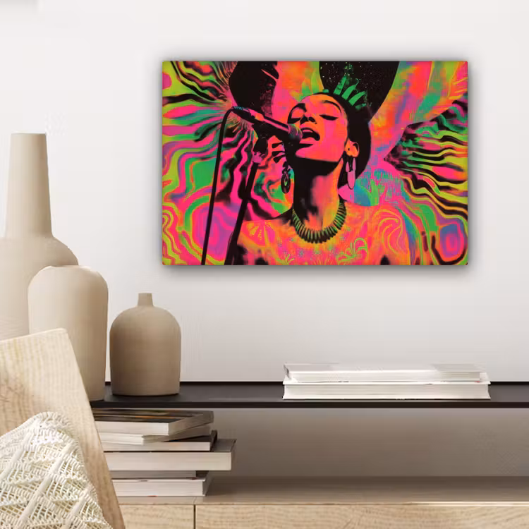 Vrouw - Microfoon - Neon canvas 2cm klein -sfeer6