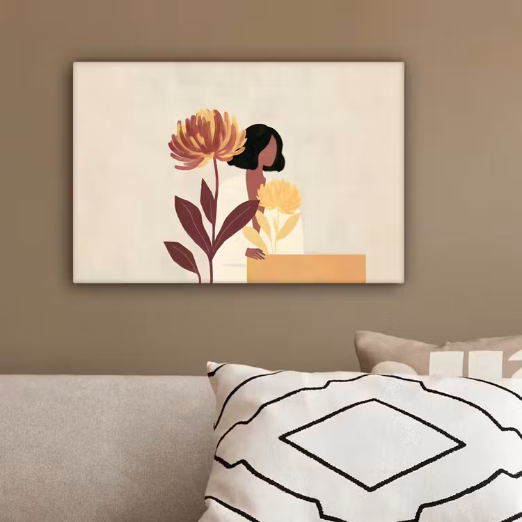Vrouw - Minimalistisch - Bloem canvas 2cm klein -sfeer3