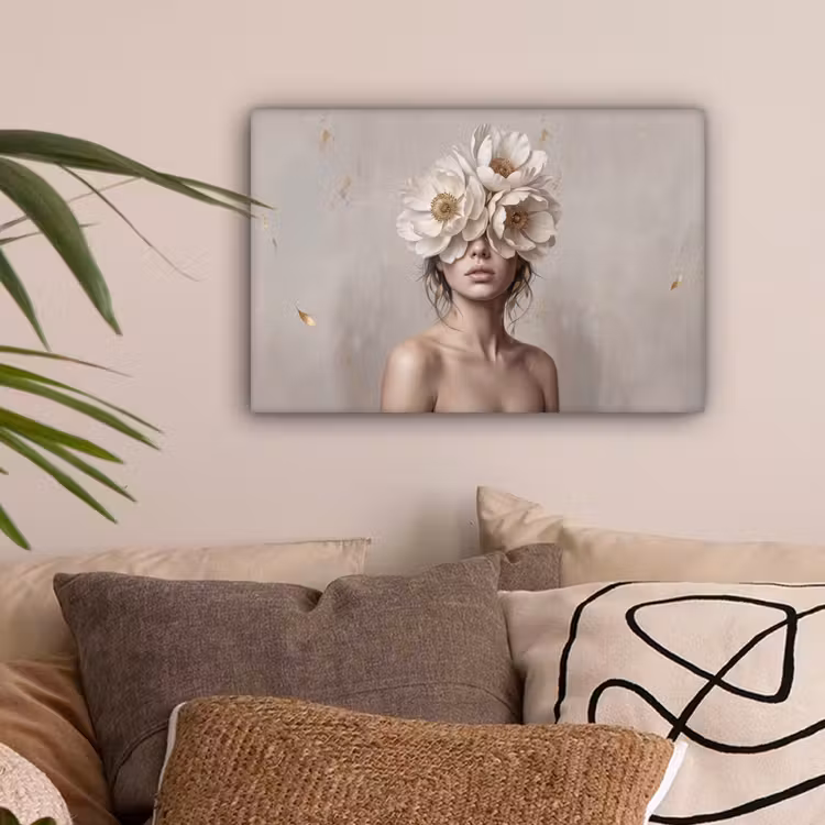 Vrouw - Pioenroos - Wit canvas 2cm klein -sfeer1