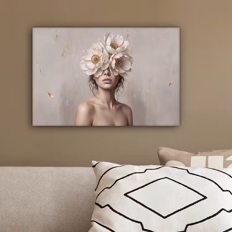Vrouw - Pioenroos - Wit canvas 2cm klein -sfeer3