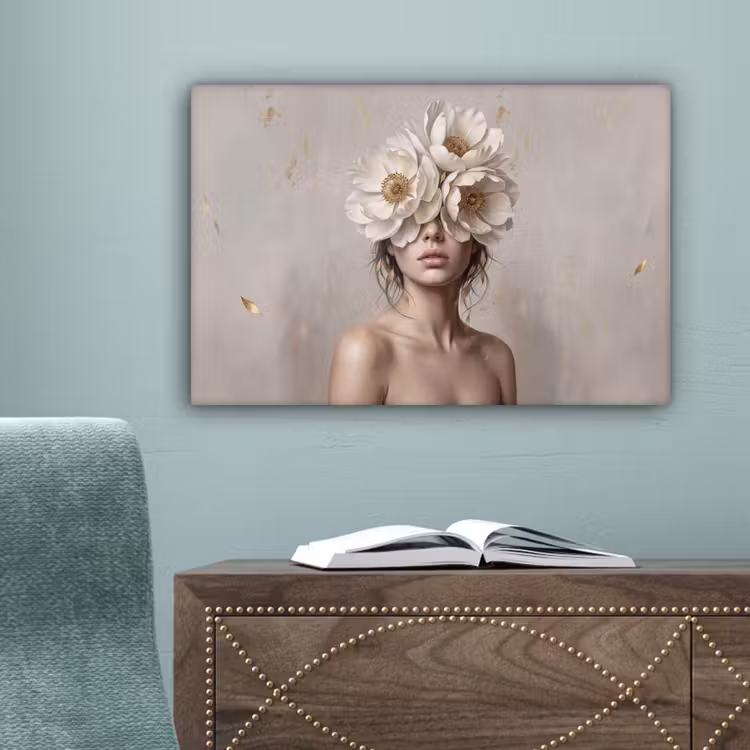 Vrouw - Pioenroos - Wit canvas 2cm klein -sfeer4