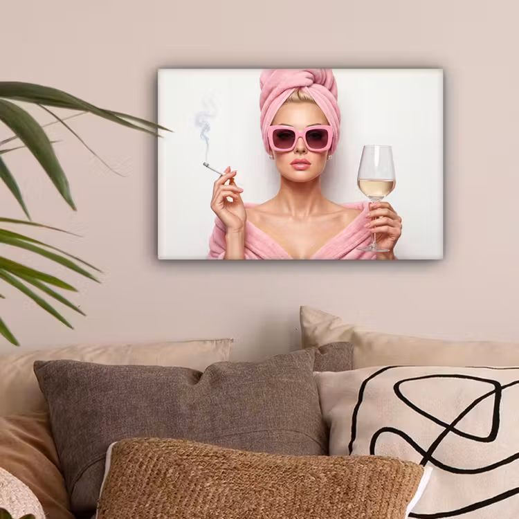 Vrouw - Roze - Wijn - Zonnebril canvas 2cm klein -sfeer1