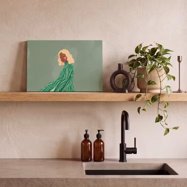Vrouw - Portret - Illustratie - Modern - Groen canvas 2cm klein -sfeer3