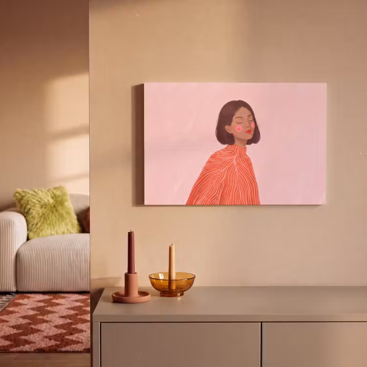 Vrouw - Portret - Modern - Kunst - Roze canvas 2cm klein -sfeer1