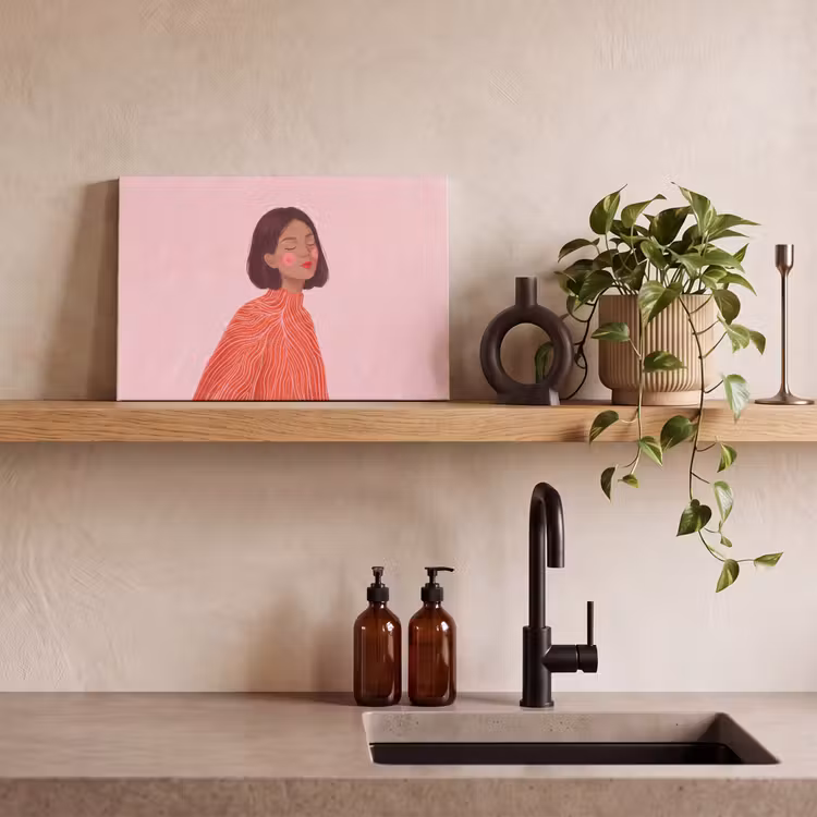 Vrouw - Portret - Modern - Kunst - Roze canvas 2cm klein -sfeer3
