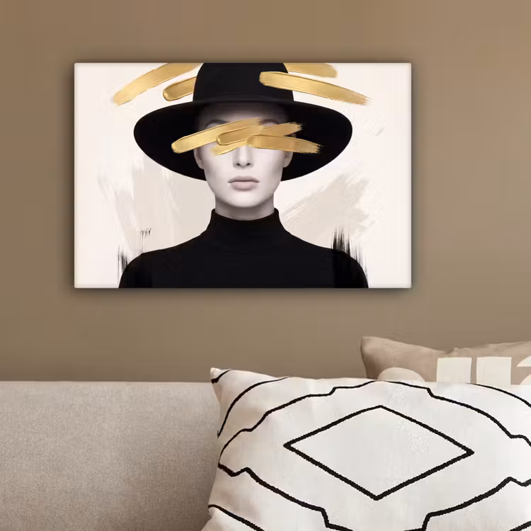 Vrouw - Portret - Modern - Goud - Kunst canvas 2cm klein -sfeer3