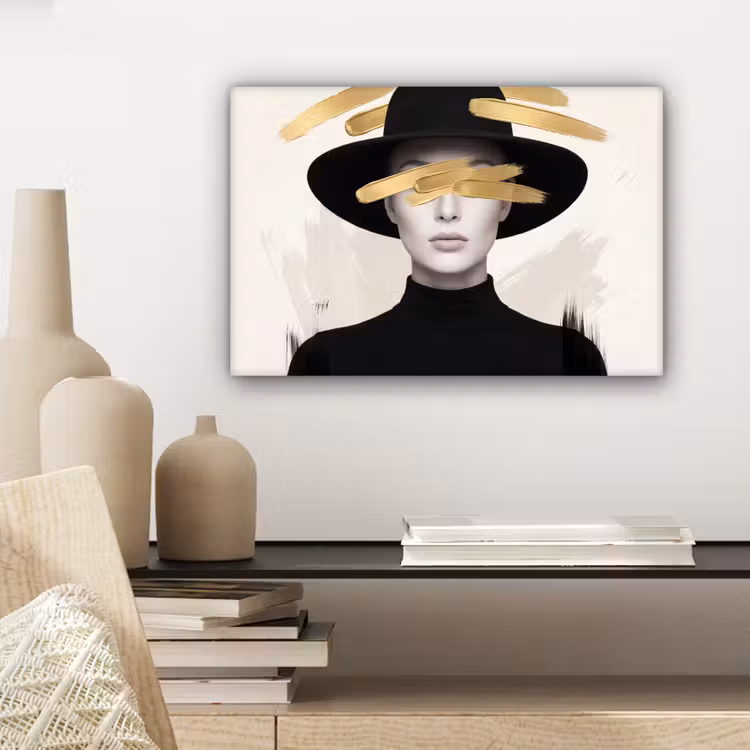 Vrouw - Portret - Modern - Goud - Kunst canvas 2cm klein -sfeer6
