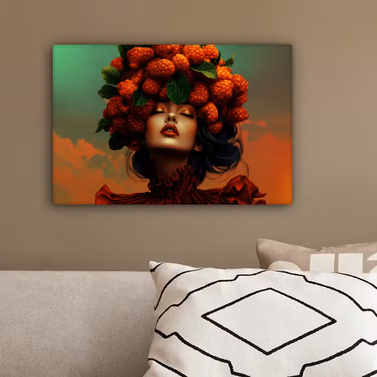 Vrouw - Frambozen - Bladeren canvas 2cm klein -sfeer3