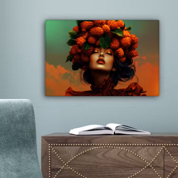 Vrouw - Frambozen - Bladeren canvas 2cm klein -sfeer4