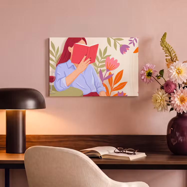 Vrouw - Lezen - Thuis - Modern - Bloemen canvas 2cm klein -sfeer4