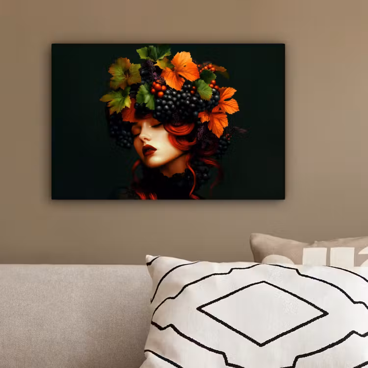 Vrouw - Rood - Groen - Druiven canvas 2cm klein -sfeer3