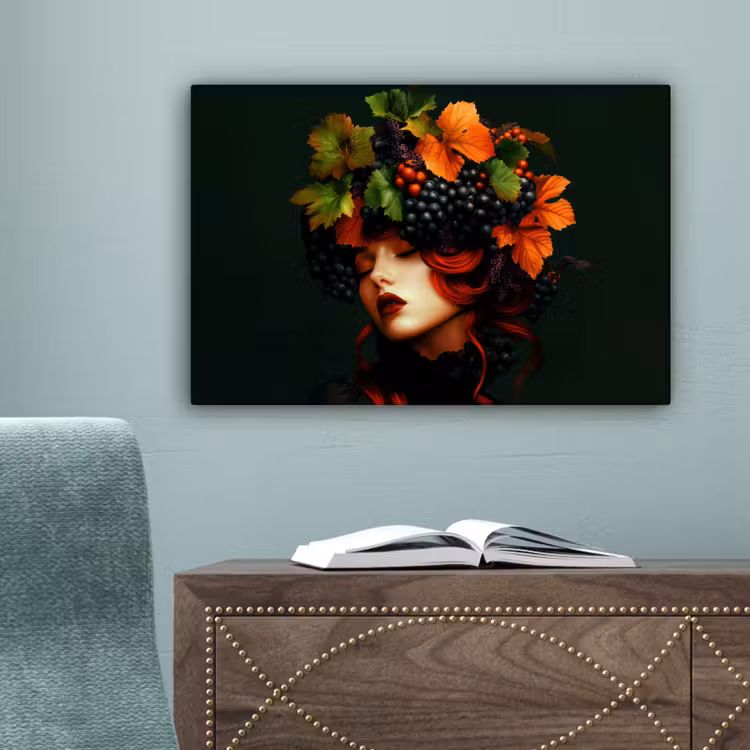 Vrouw - Rood - Groen - Druiven canvas 2cm klein -sfeer4
