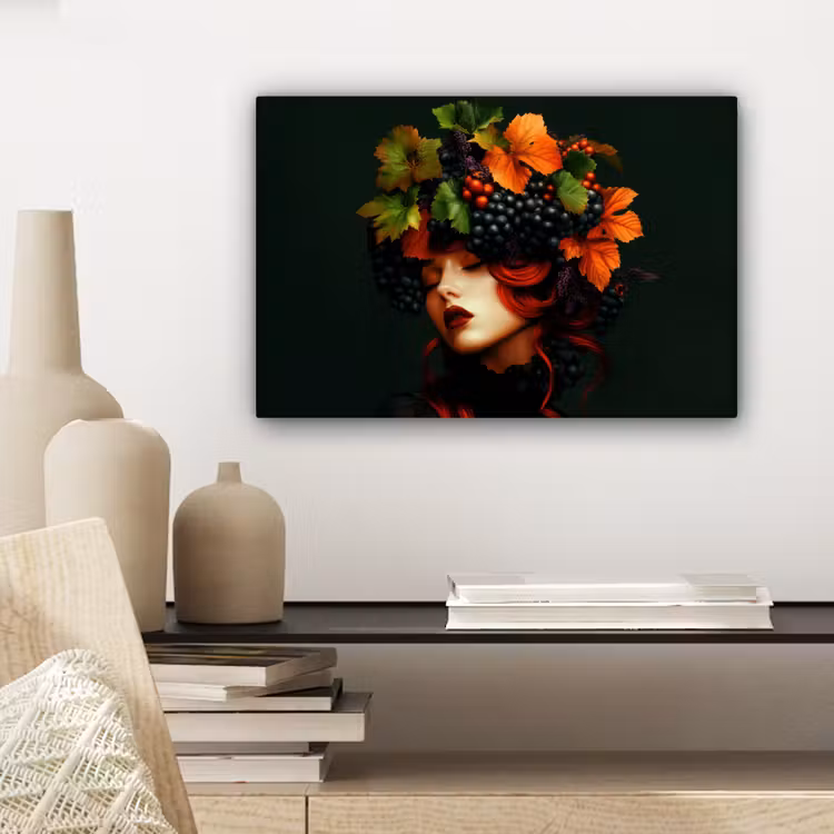Vrouw - Rood - Groen - Druiven canvas 2cm klein -sfeer6