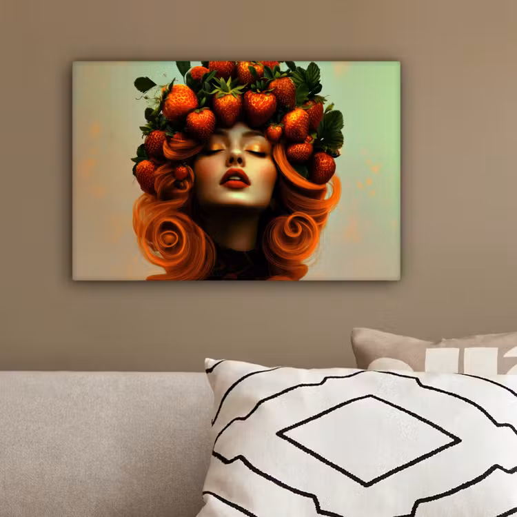 Vrouw - Aardbeien - Kroon canvas 2cm klein -sfeer3