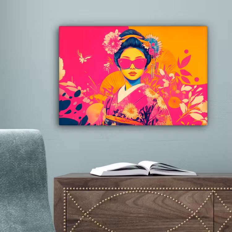 Vrouw - Zonnebril - Abstract - Oranje canvas 2cm klein -sfeer4