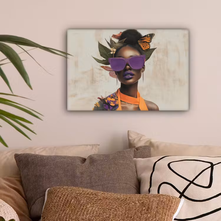Vrouw - Zonnebril - Vlinder - Bloemen canvas 2cm klein -sfeer1