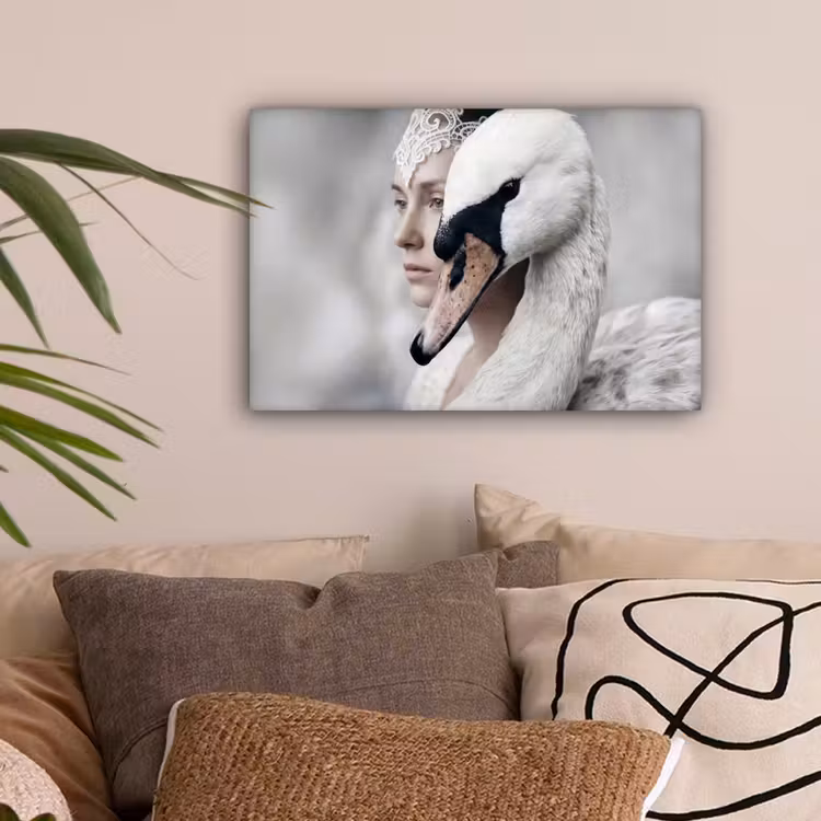 Vrouw - Zwaan - Wit canvas 2cm klein -sfeer1