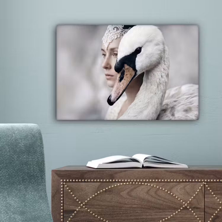 Vrouw - Zwaan - Wit canvas 2cm klein -sfeer4