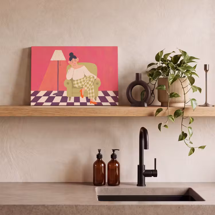 Vrouw - Rust - Interieur - Modern - Kunst canvas 2cm klein -sfeer3