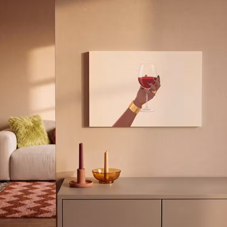 Vrouw - Wijn - Glas - Illustratie - Rood canvas 2cm klein -sfeer1