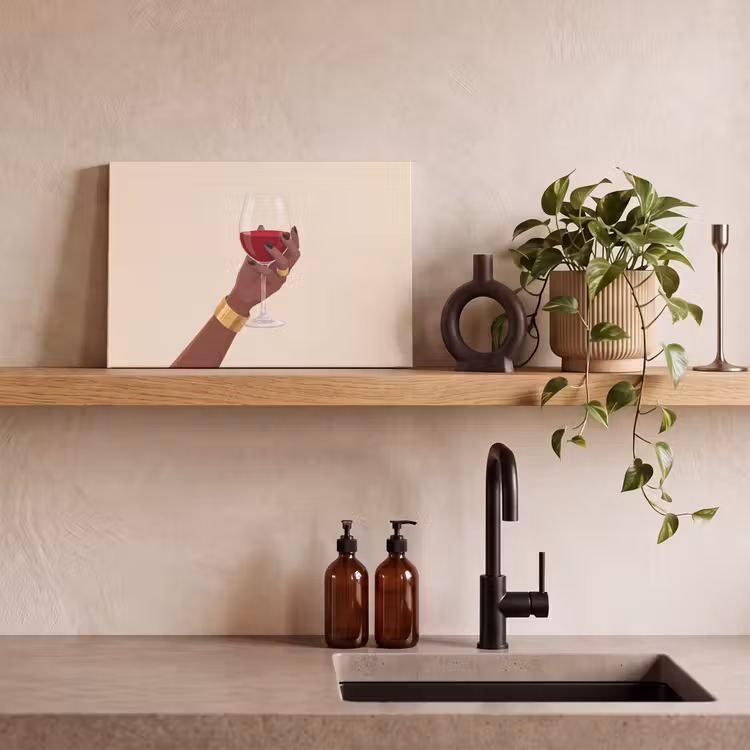 Vrouw - Wijn - Glas - Illustratie - Rood canvas 2cm klein -sfeer3