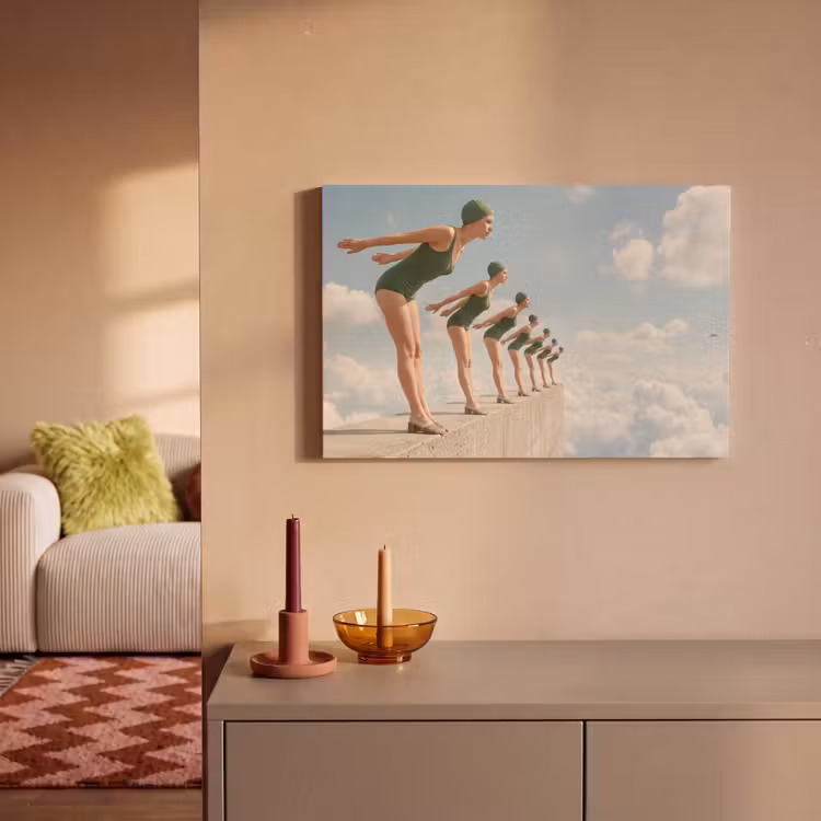 Canvas Print - Women - Diving Pose - Clouds - Vrouwen - Duikhouding - Wolken canvas 2cm klein
