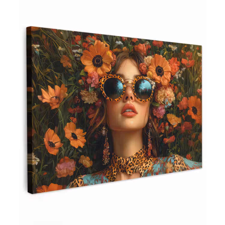 Vrouwen - Bloemen - Modern - Bril - Abstract canvas 2cm klein -z3d
