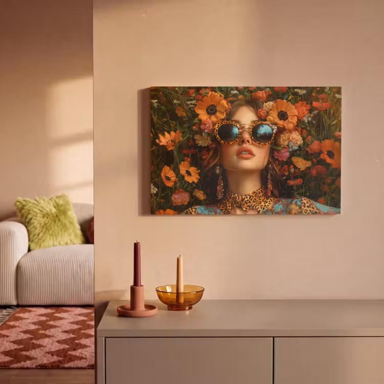 Vrouwen - Bloemen - Modern - Bril - Abstract canvas 2cm klein -sfeer1
