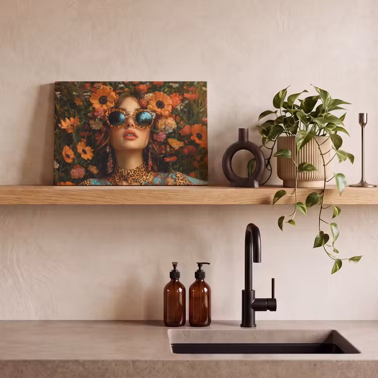 Vrouwen - Bloemen - Modern - Bril - Abstract canvas 2cm klein -sfeer3