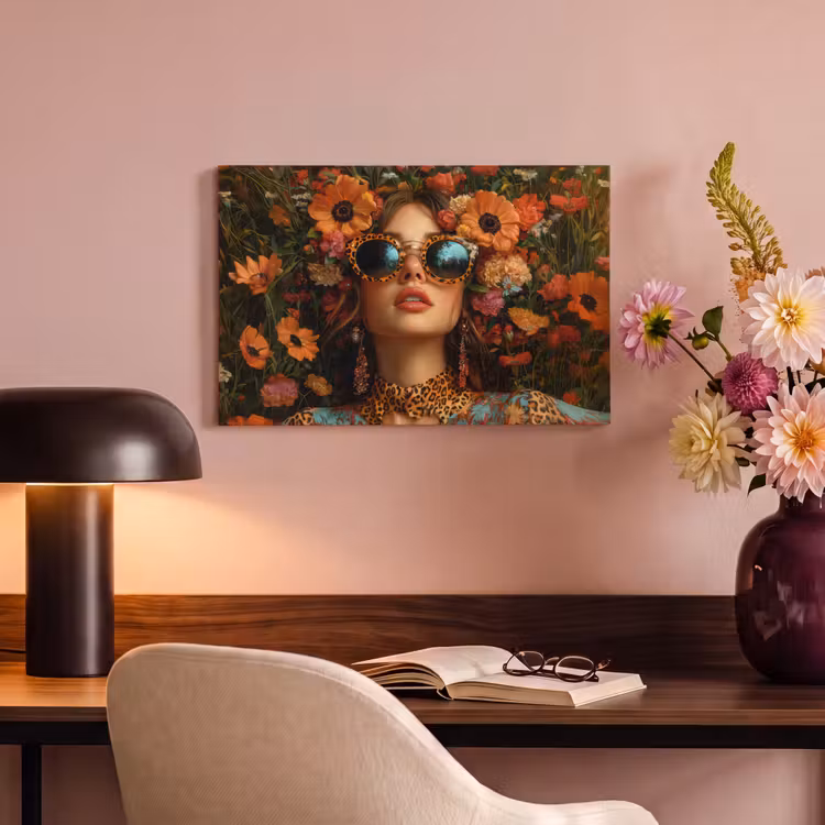 Vrouwen - Bloemen - Modern - Bril - Abstract canvas 2cm klein -sfeer4