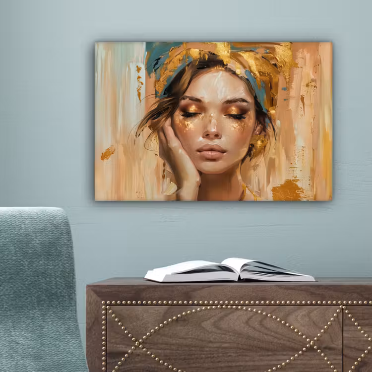 Vrouwen - Portret - Luxe - Goud canvas 2cm klein -sfeer4