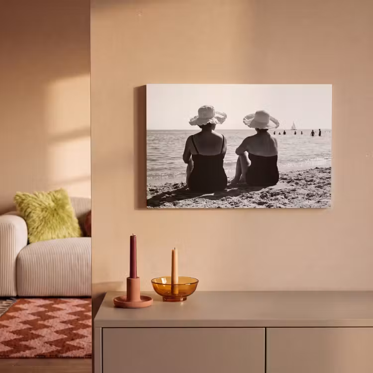 Frauen - Sonnenhut - Strand - Schwarz - Weiß canvas 2cm klein -sfeer1