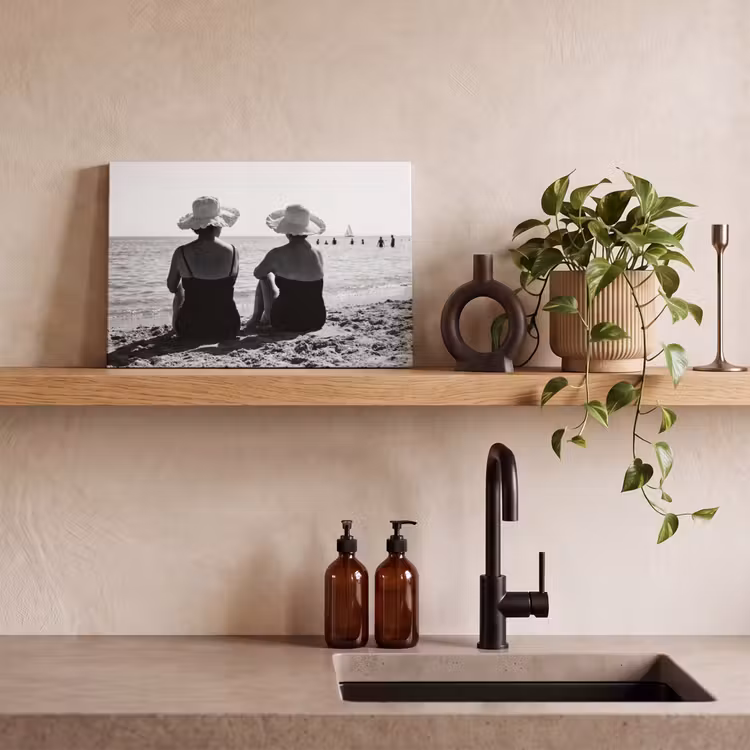 Frauen - Sonnenhut - Strand - Schwarz - Weiß canvas 2cm klein -sfeer3