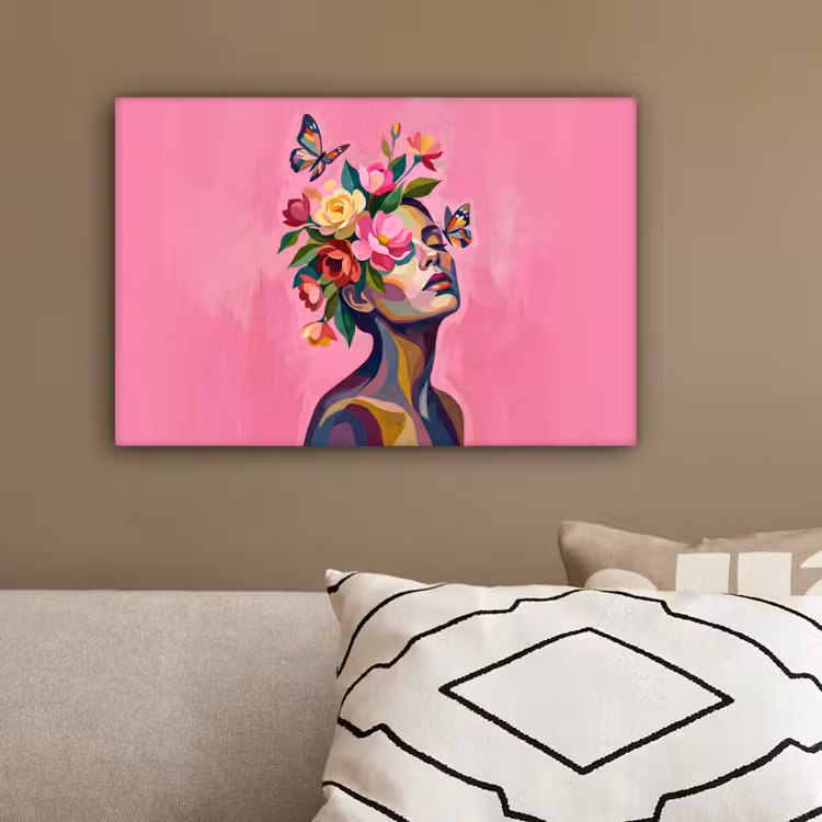 Vrouwengezicht - Vlinders - Kleurrijk canvas 2cm klein -sfeer3