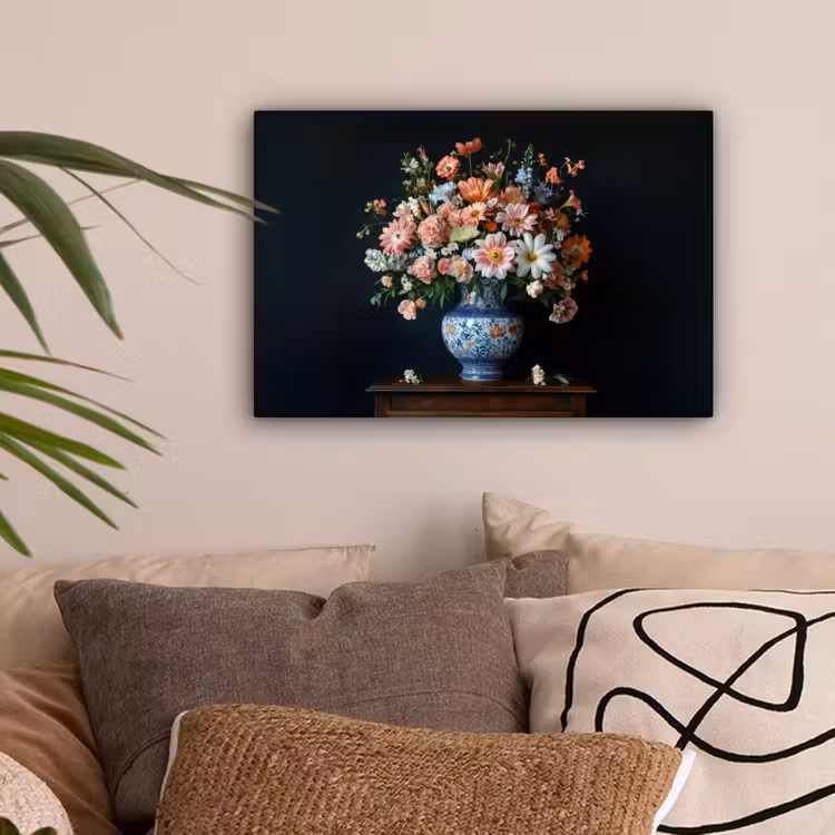 Hout - Vaas - Kleuren - Bloemen canvas 2cm klein -sfeer1